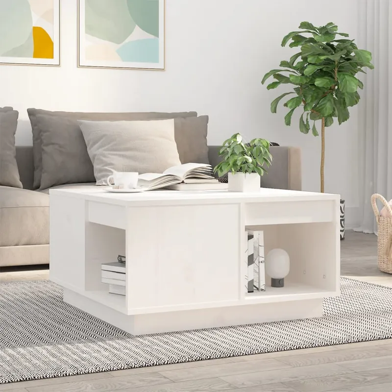 Vidaxl Soffbord, Vitt, 60X61X32,5 Cm, Massivt Furuved