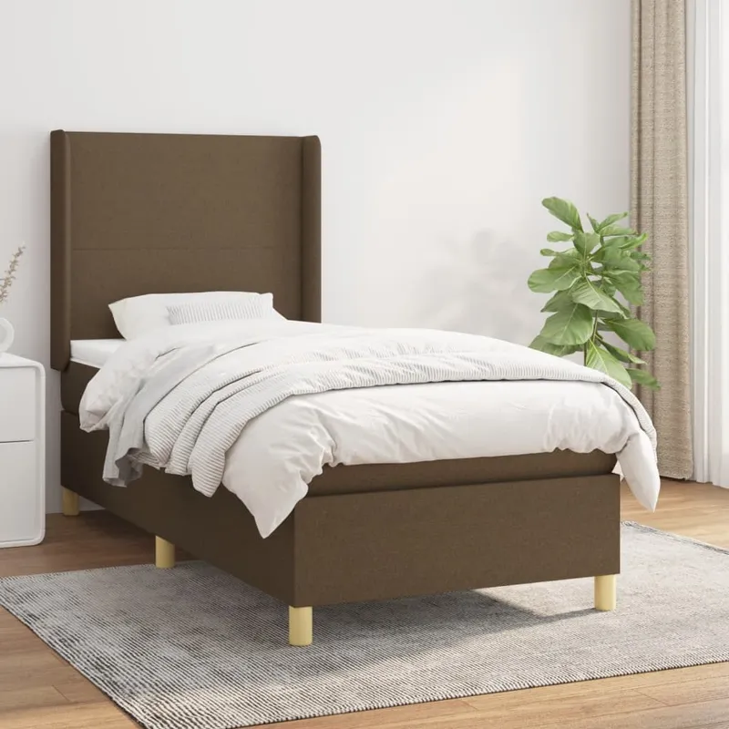 vidaXL Ramsäng med madrass mörkbrun 90×190 cm tyg (#5696)