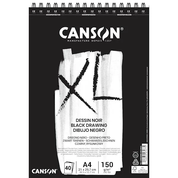 Ritpapper A4 block Svart 40 ark 150g Canson XL
