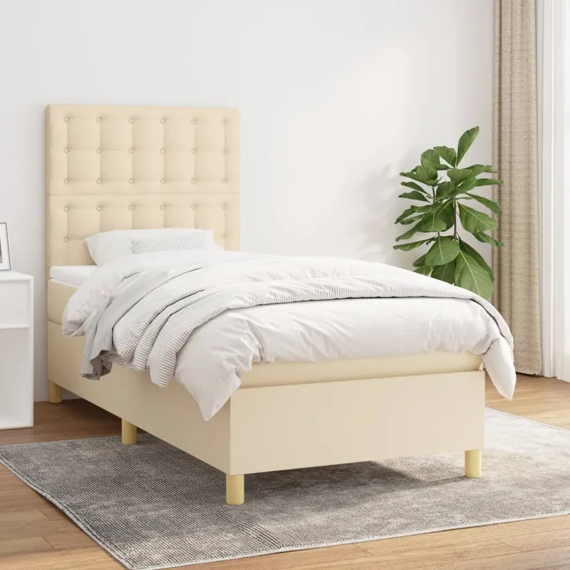 vidaXL Ramsäng med madrass gräddvit 90×190 cm tyg (#2866)