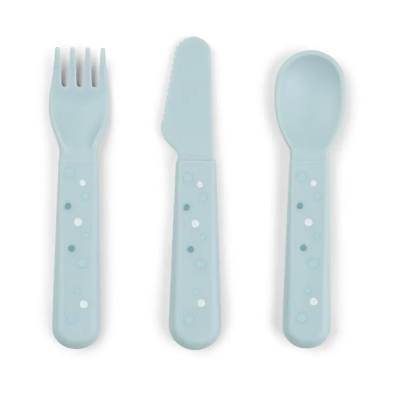 Done by deer Happy Dots foodie bestickset 3 delar Blue