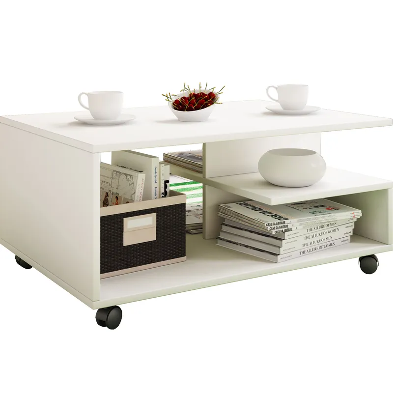 VCM NORDIC Stango soffbord, med 2 hyllplan - vitt trä