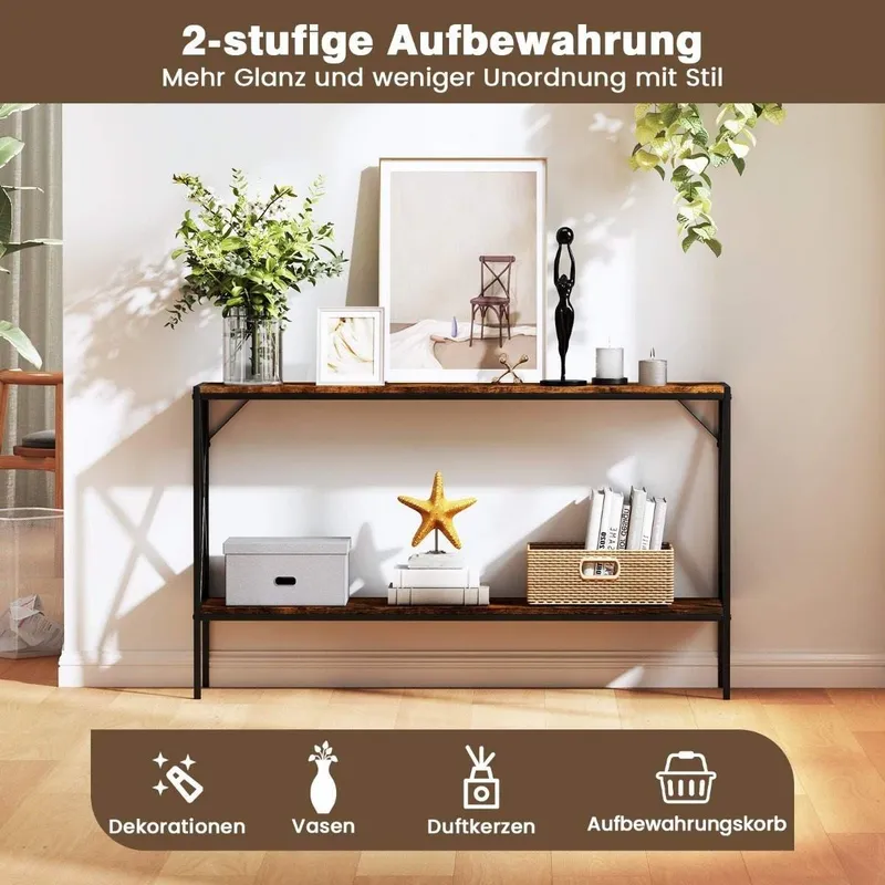 Industriell konsolbord - 120 cm, metallram, 2 hyllplan