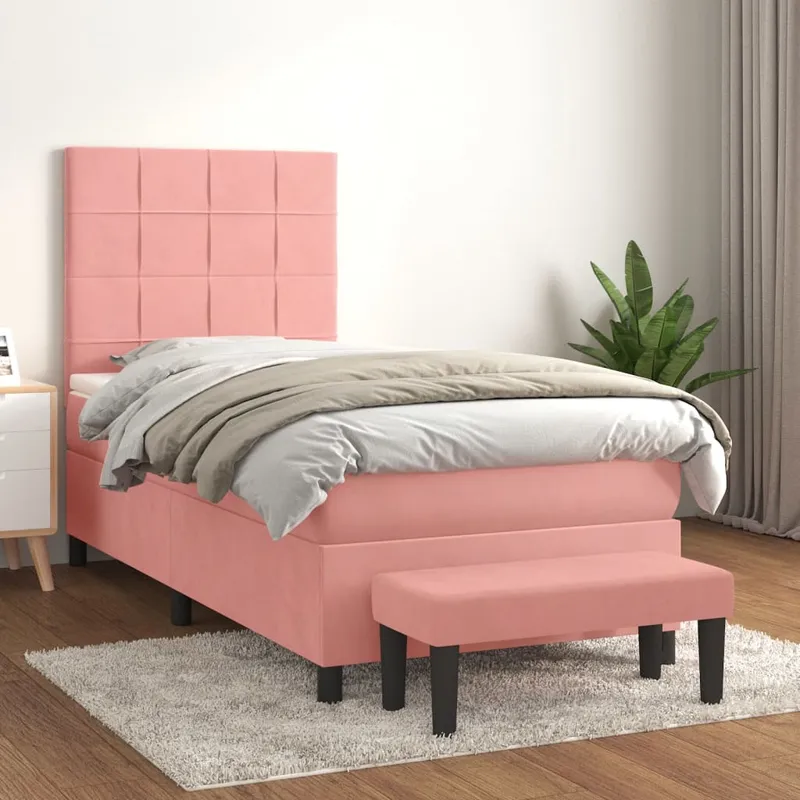 vidaXL Ramsäng med madrass rosa 80×200 cm sammet (#8248)