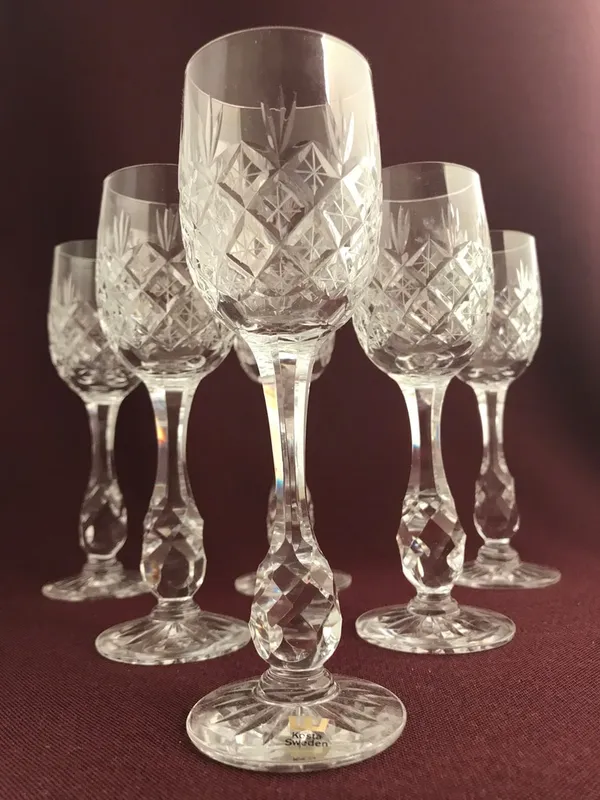 Kosta boda – Pompadour – 6 st Vitvins glas design Fritz Kallenberg