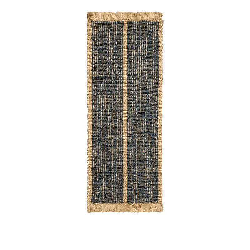 Ferm Living, Athens Handvävd Jutematta 80×200 cm- Natural/Ink Blu