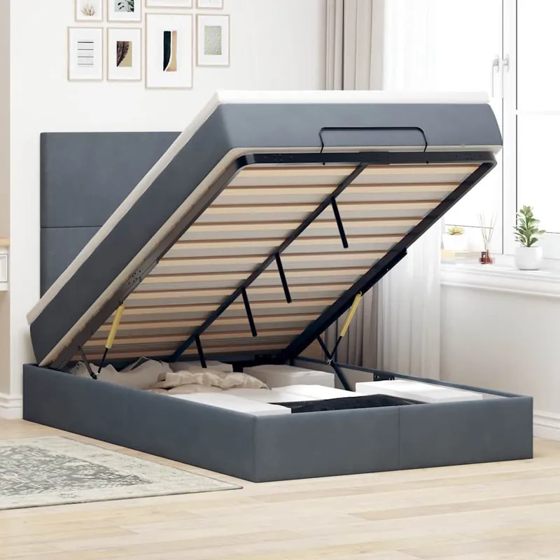vidaXL Ottoman sängram med madrasser mörkgrå 120×190 cm sammet (#0223)