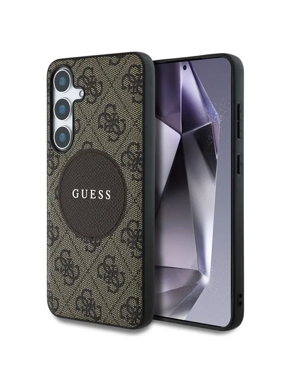 GUESS 4G Round Patch Classic Logo MagSafe Case for Samsung Galaxy S25 Plus - Brown