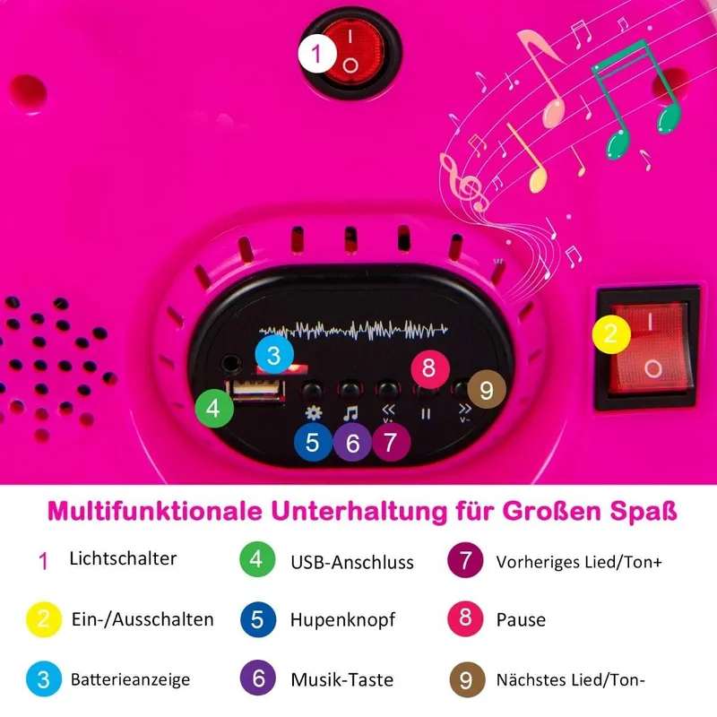 6V barnbil 360 graders rotation med musik & färgglada LED-lampor Rosa