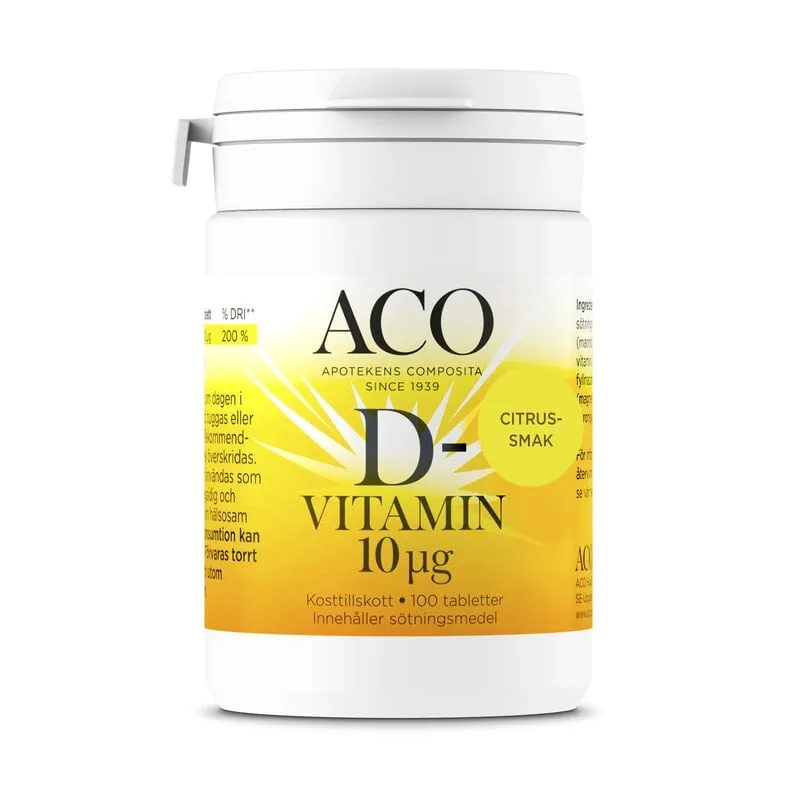 ACO Vitaminer ACO D-vitamin 10 UG Citrussmak 100 tabletter