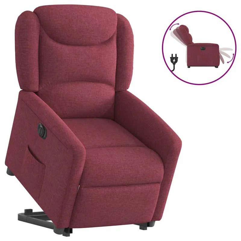 vidaXL Elektrisk reclinerfåtölj med uppresningshjälp vinröd tyg (#1991)