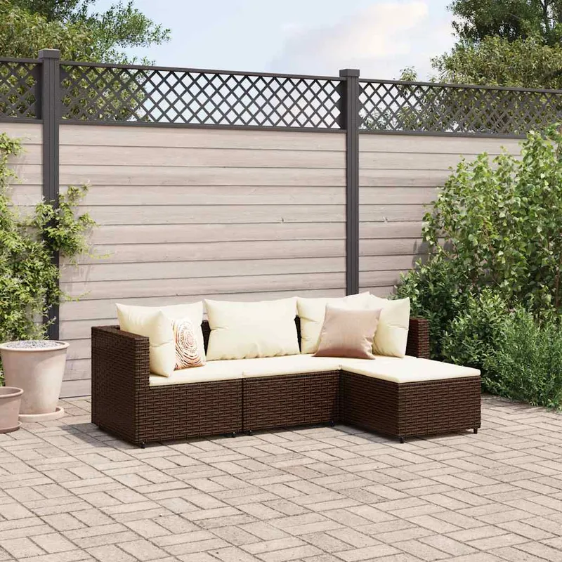 vidaXL Loungegrupp för trädgården med dynor 4 delar konstrotting brun (#3329)