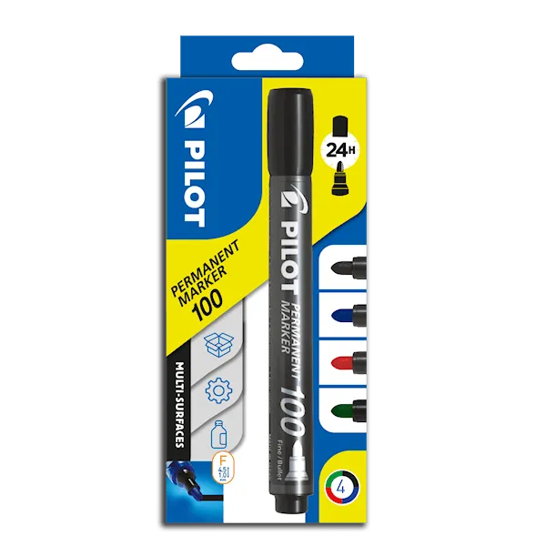 Märkpenna Permanent Marker 100 4 färger, Pilot