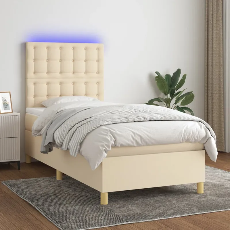 vidaXL Ramsäng med madrass & LED gräddvit 80×200 cm tyg (#2385)