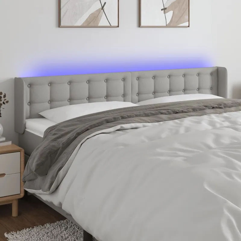 vidaXL Sänggavel LED ljusgrå 163x16x78/88 cm tyg (#3206)