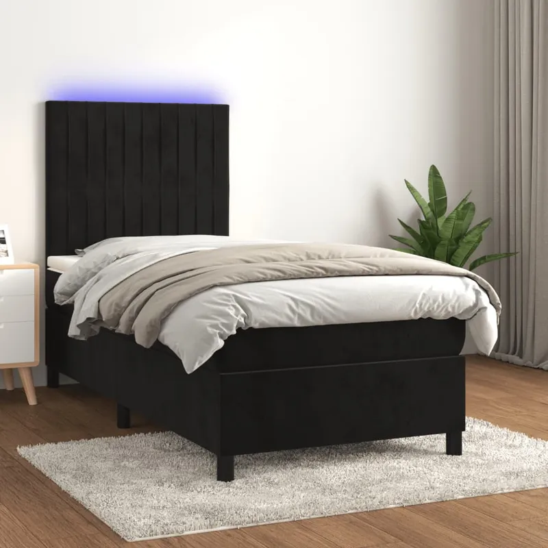 vidaXL Ramsäng med madrass & LED svart 80×200 cm sammet (#7359)