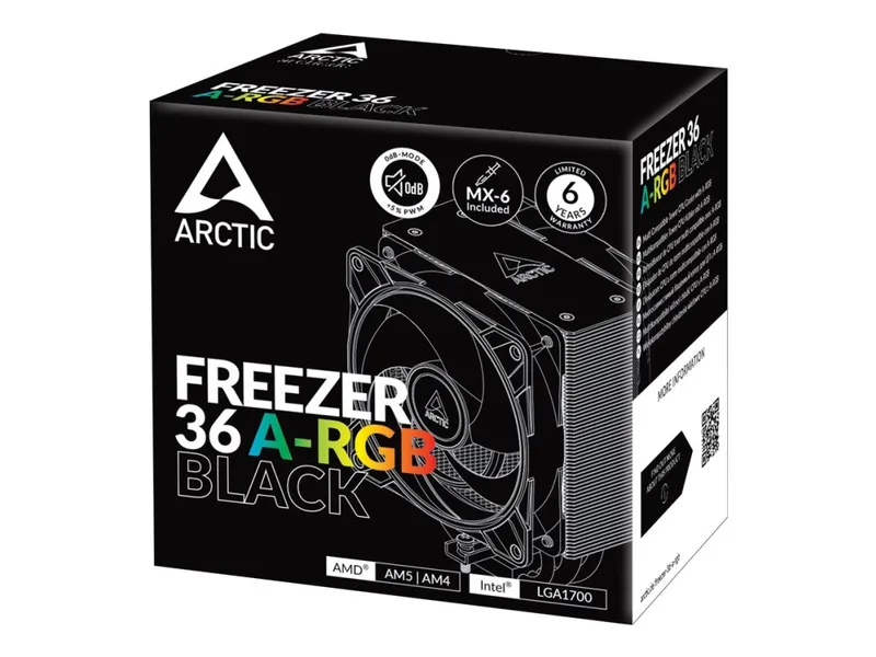 ARCTIC Freezer 36 A-RGB – Processorkylare – multikompatibel – (för: LGA1700, LGA1851, AM4, AM5) – värmerör av koppar med aluminiumflänsar – 120 mm – svart