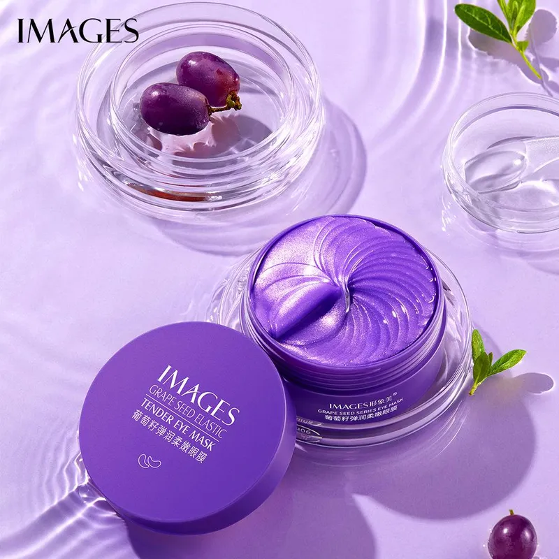 Bilder Grape Seed Elastisk mjuk ögonmask Återfuktande och uppfriskande ögonvård Ögonlapp 60pcs violett