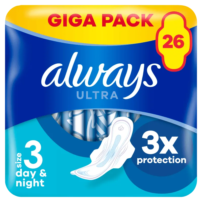 Always Ultra Sanitetsbindor Day & Night Med Vingar Storlek 3 26 st