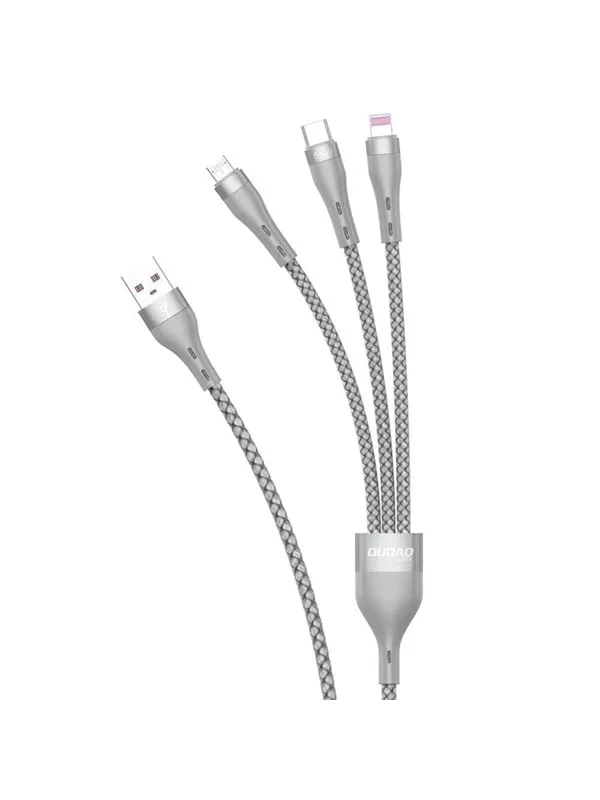Dudao L20X 3in1 USB cable - Lightning / microUSB / USB Type C 65W 1.2m - Gray