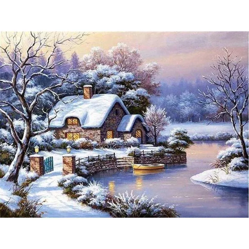 5D Diamantmålning Snölandskap Diamantbroderi korsstygn 20X30CM