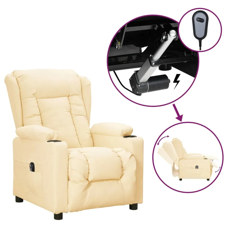vidaXL Elektrisk reclinerfåtölj gräddvit konstläder (#9628)