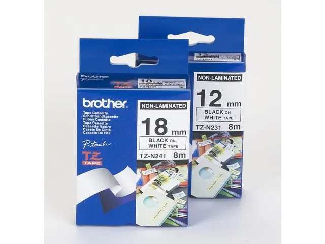 Tape BROTHER TZEN231 12mm svart på vit