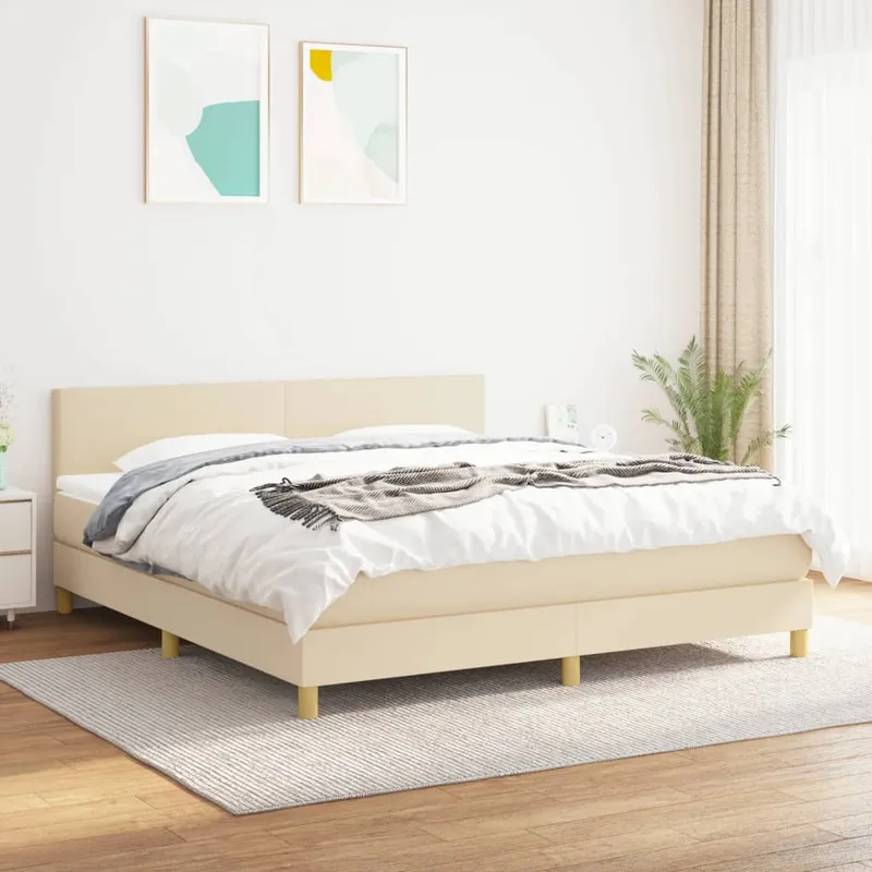 vidaXL Ramsäng med madrass gräddvit 160×200 cm tyg (#1341)