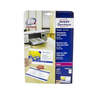 Visitkort Avery 85×54 mm 220g vit Quick&amp Clean™ – (25 ark x 10 st)