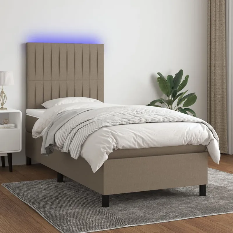 vidaXL Ramsäng med madrass & LED taupe 90×200 cm tyg (#5332)