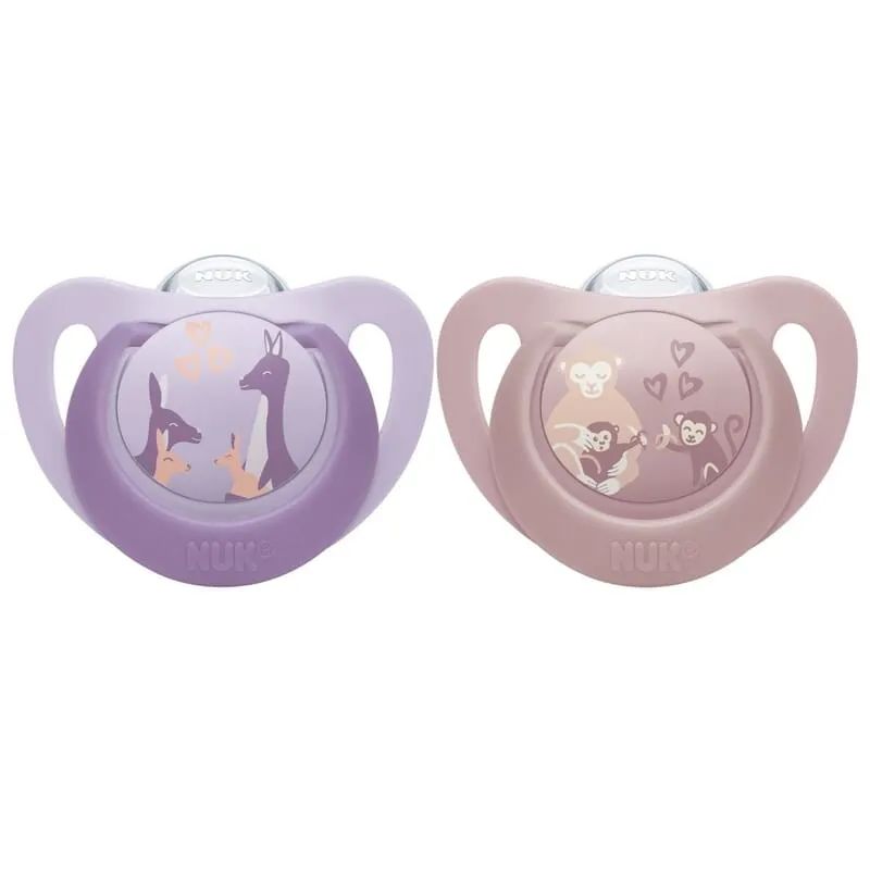 Nuk Nappar - 2-pack - First Choice - Monkey/Känguru - Lilac/Rose