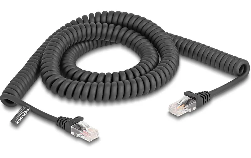 Delock RJ45 Spiral Patchkabel Cat 5e, 3 m – Svart