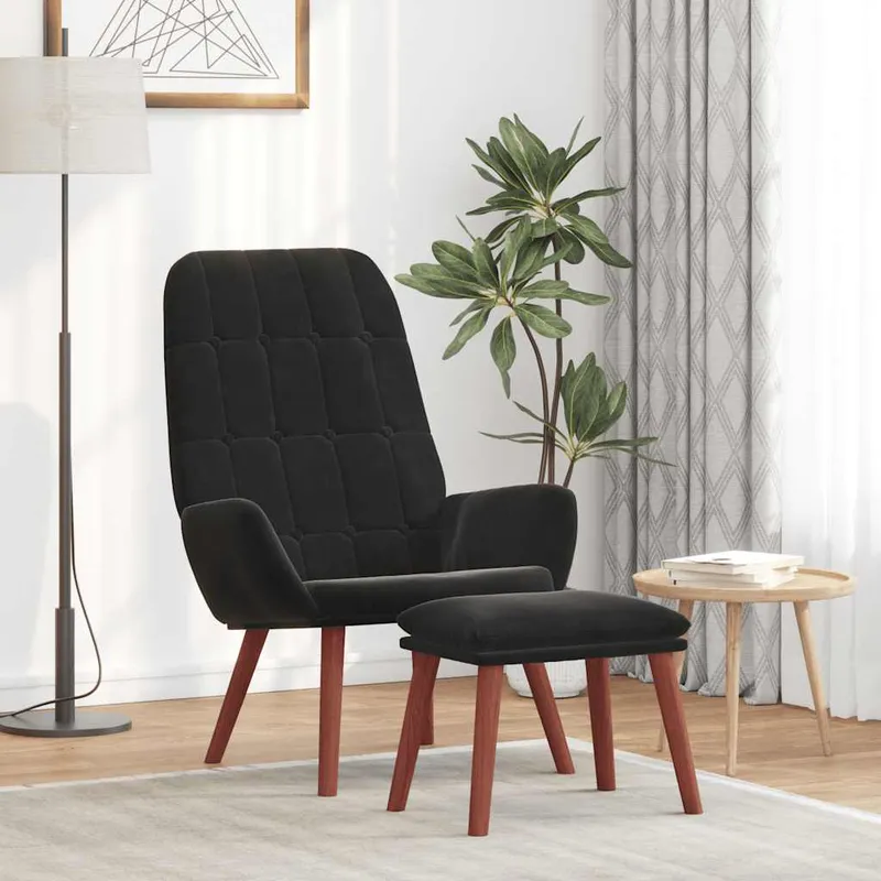 vidaXL Vilstol med fotpall svart sammet (#9917)
