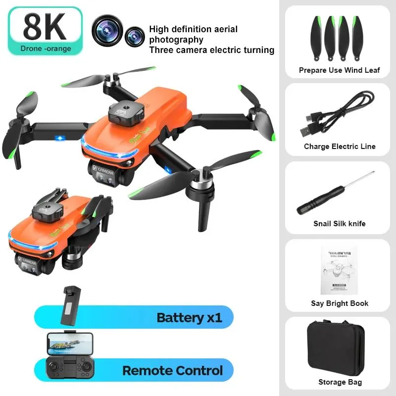 Ny S118 børsteløs mini drone HD ESC tre kamera motor optisk strømning svevende hindring unngå vindbestandig quadcopter leketøy gave 1 battery Oransje